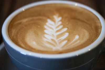 High angle view of cappuccino on table