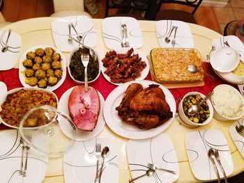 Close-up of meal served on table