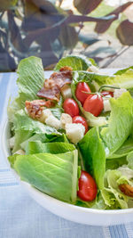 High angle view of salad in plate on table