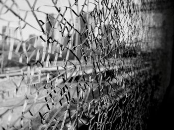 Close-up of fence against wall