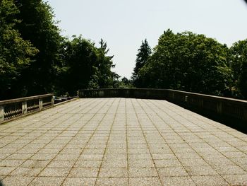 Footpath amidst trees against clear sky