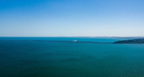 Scenic view of sea against clear blue sky