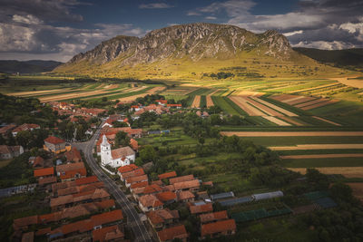 High angle view of townscape against sky