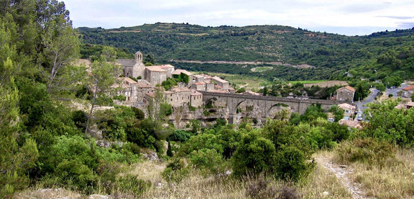 High angle view of castle against sky