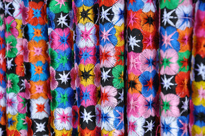 Full frame shot of colorful fabrics for sale in market