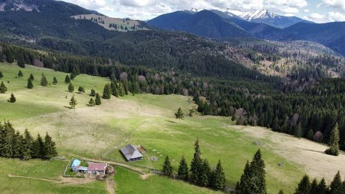 Panoramic view of landscape and mountains in transylvania.