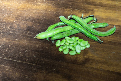 High angle view of green chili on table