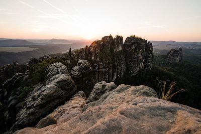 Huge sandstone mountains at sunset