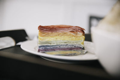 Close-up of cake in plate on table