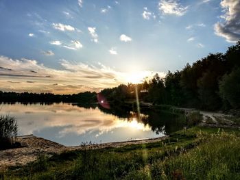 Scenic view of lake against sky during sunset