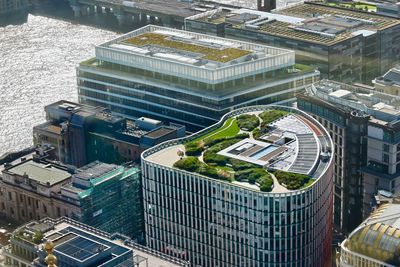 High angle view of buildings in city