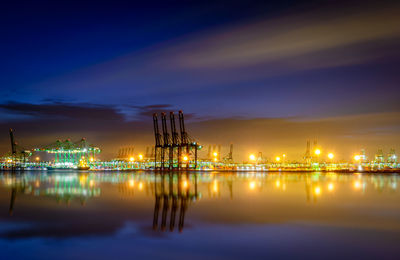 Illuminated harbor at night