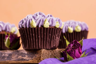 Close-up of cupcakes on table