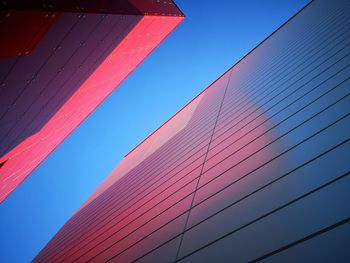 Low angle view of modern building against clear blue sky