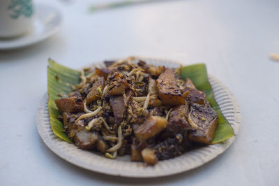 High angle view of meal served in plate