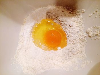 High angle view of egg in plate