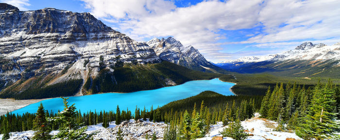 Scenic view of snowcapped mountains against sky