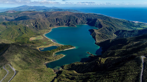 Aerial view of volcanic landscape