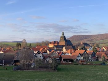 Panoramic view of buildings against sky in ershausen, schimberg, eichsfeld, thuringia, germany