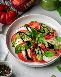 High angle view of salad in bowl on table