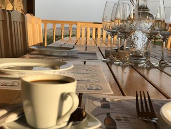 Close-up of coffee cup on table