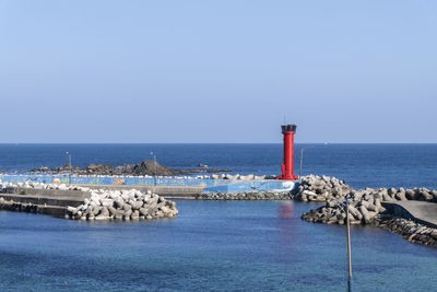 Scenic view of sea against clear sky