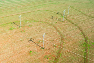 Aerial views of power lines through the jungle in brazil.