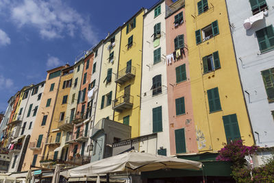 Low angle view of residential buildings against sky