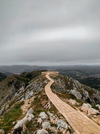 High angle view of sea against cloudy sky