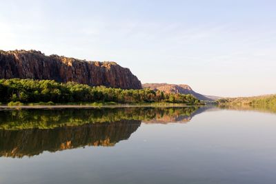 Reflection of trees in lake against sky