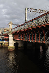 Bridge over river against cloudy sky