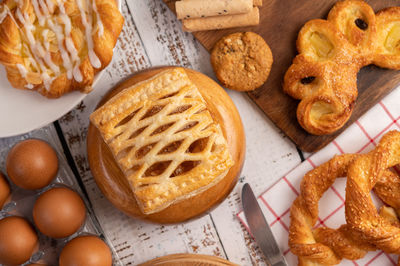 High angle view of breakfast on table