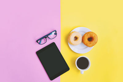 Directly above shot of coffee cup on table