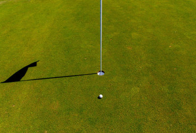 High angle view of golf ball on floor