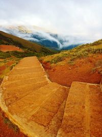High angle view of steps on mountain