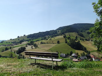 Scenic view of field against clear sky