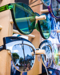 Close up of sunglasses at market for sale