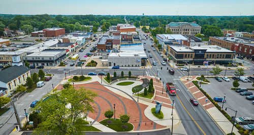 High angle view of buildings in city