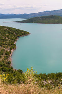 High angle view of lake against sky
