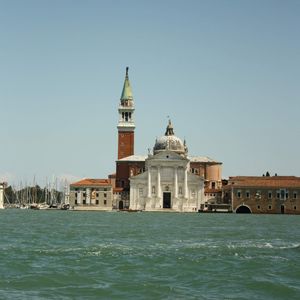 View of buildings against clear sky