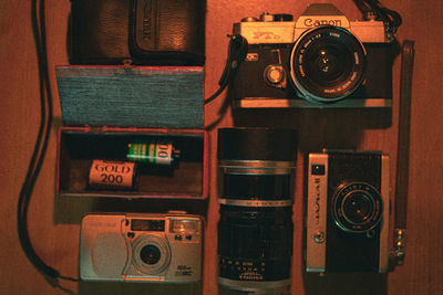 Close-up of camera on table