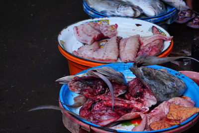 Photo of fresh seafoods in traditional market, banyuwangi, east java, indonesia. street photography