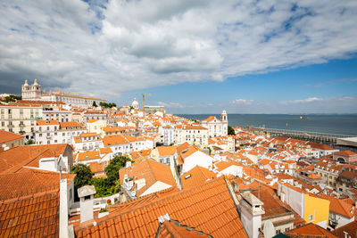 High angle view of townscape against sky