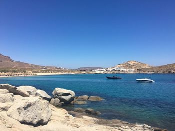 Scenic view of sea against clear blue sky