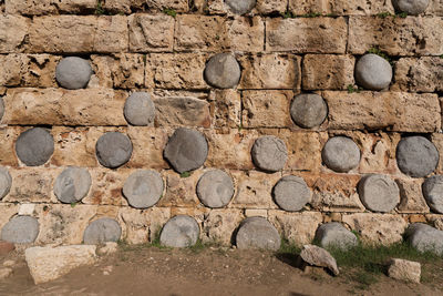 Full frame shot of stone wall in sidon crusader sea castle, saida, lebanon, middle east