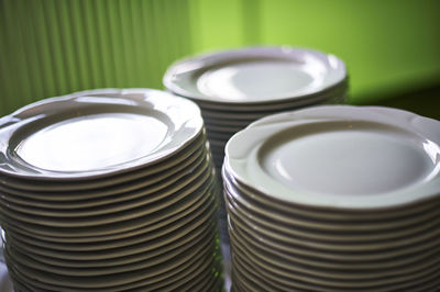 High angle view of tea cups on table