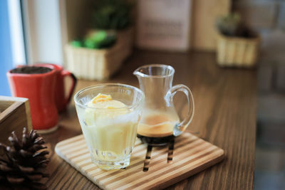 Close-up of coffee served on table