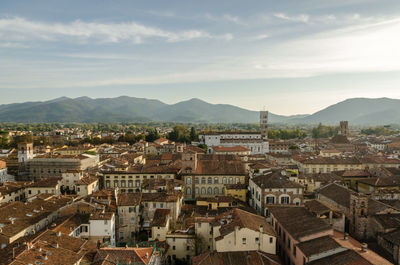 High angle view of townscape against sky