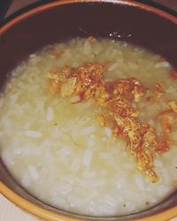 High angle view of soup in bowl