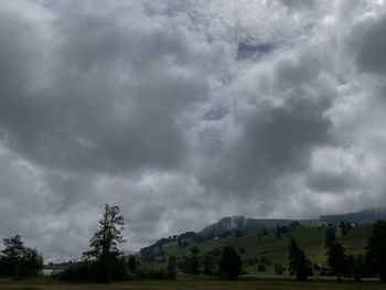 Scenic view of landscape against cloudy sky